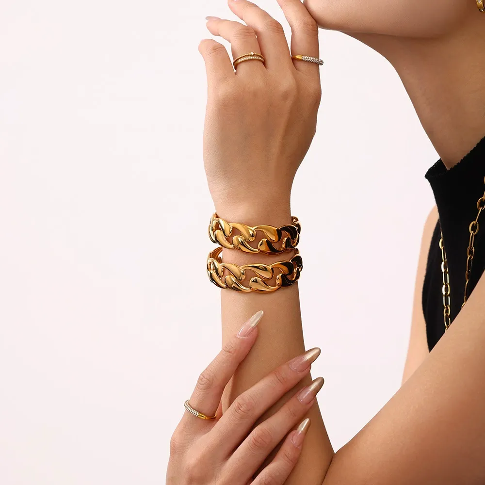 צמיד קשיח עבה במיוחד ציפוי זהב 18K 45538