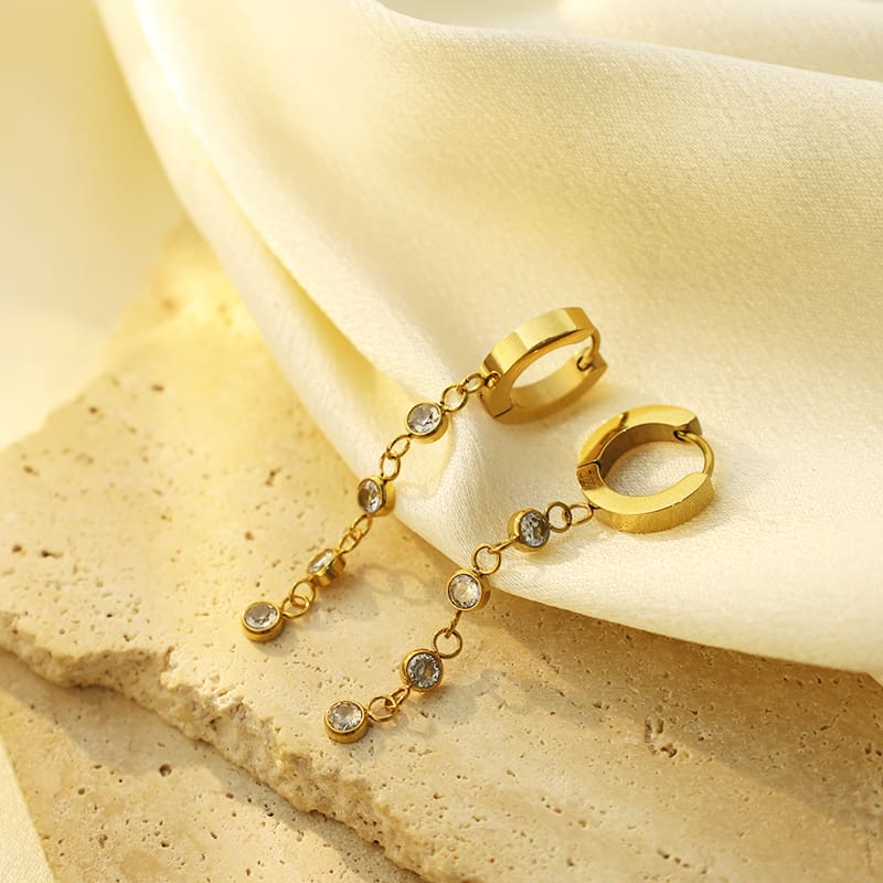 עגילים תלויים מחישוק שורת זירקוניה מציפוי זהב 18K 35529