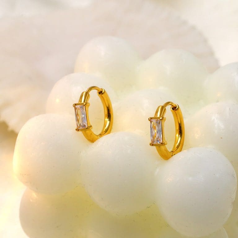 עגילי חישוק מלבן ציפוי זהב 18K 35527