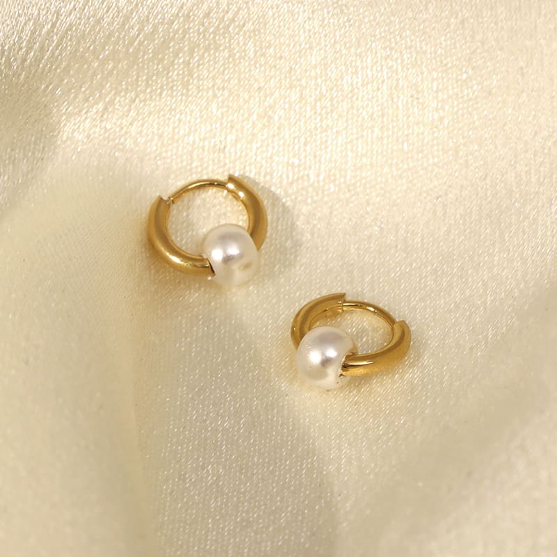  חישוק קטן ופנינה ציפוי זהב 18K 35545