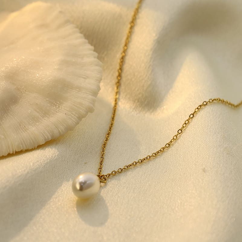 שרשרת פנינה גדולה ציפוי זהב 18K 55547