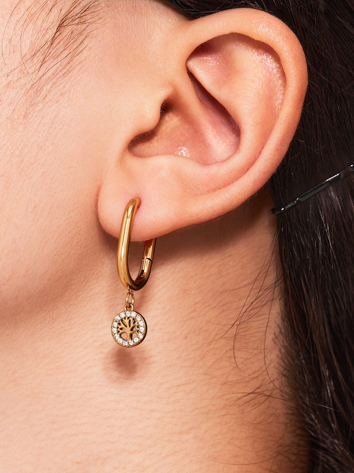 35546 עגיל אובלי עץ החיים ציפוי זהב 18 קראט